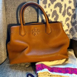 Tory Burch cognac pebbled leather satchel. Nearly perfect condition.
